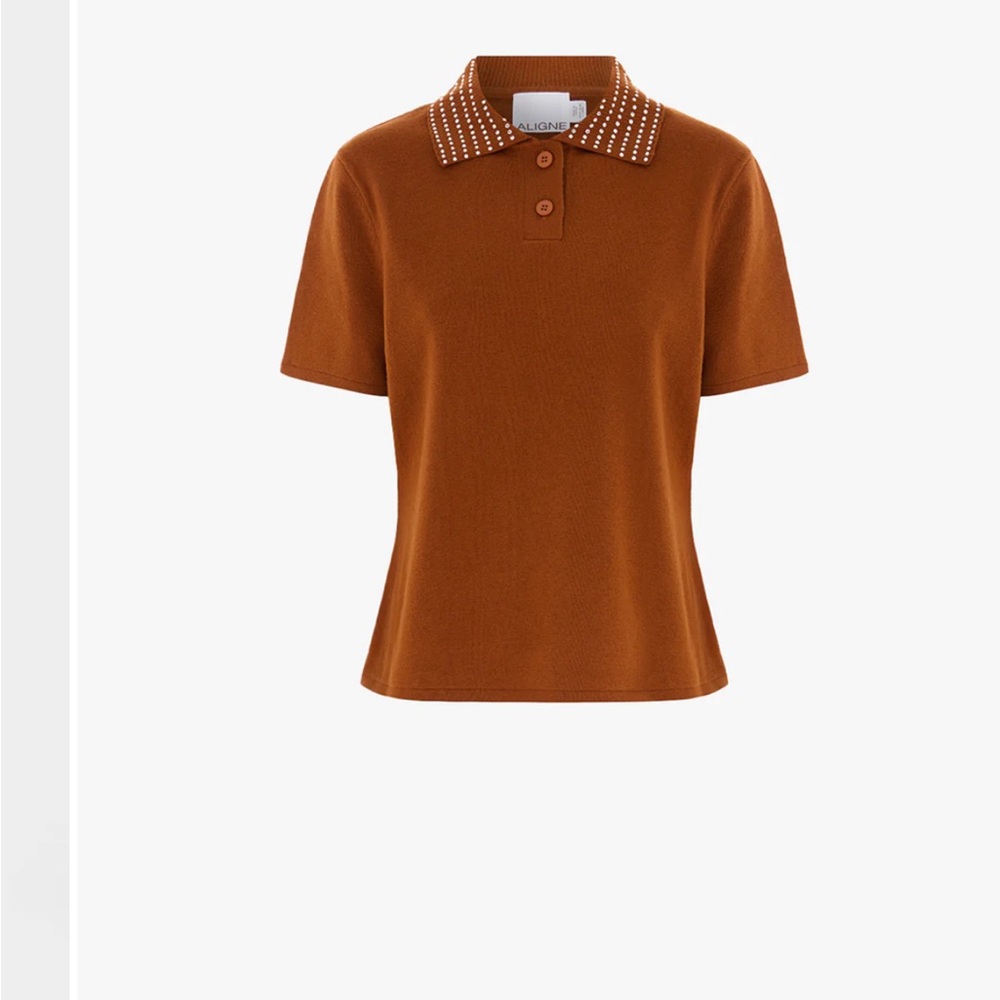 ALIGNE Anton Diamante Short-Sleeve Wool-Blend Polo Sweater